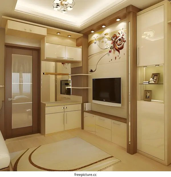 Modern Living Room Interior Design With Beige And Brown Furniture And Decor