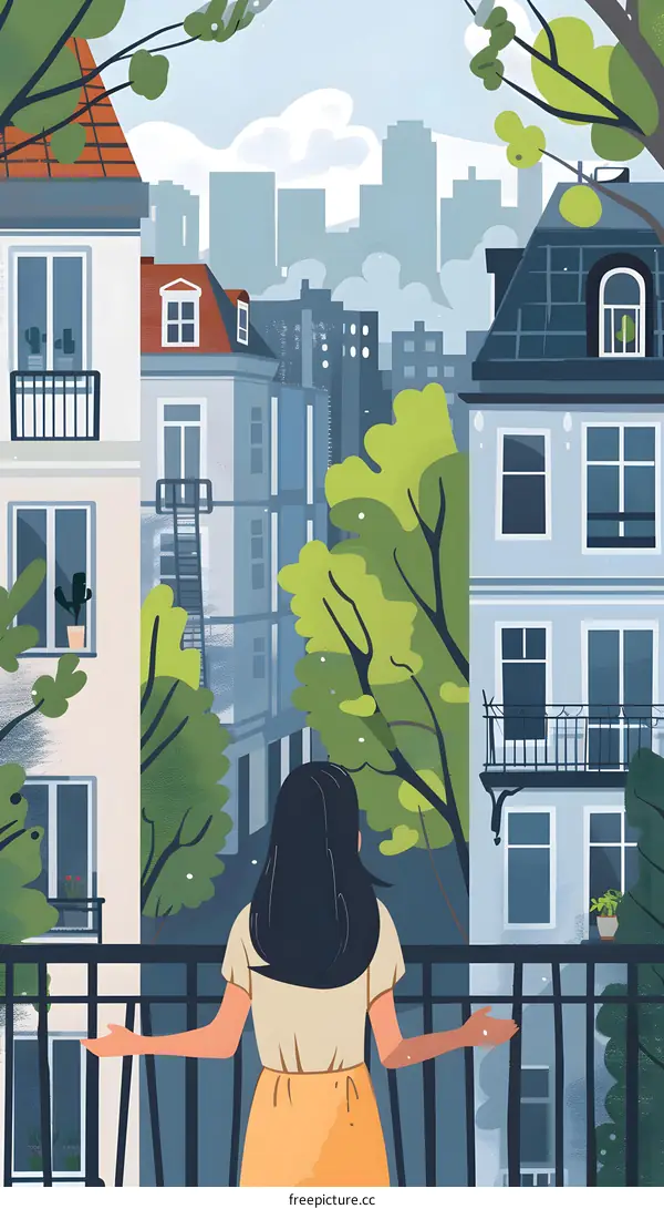 Woman Standing on Balcony Looking at City