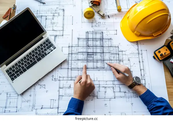 Architectural Drawings with Person Reviewing