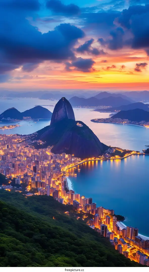 Sugarloaf Mountain and Guanabara Bay at sunset, Rio de Janeiro, Brazil