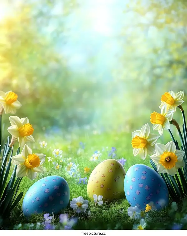 Easter Eggs in Spring Meadow Illustration