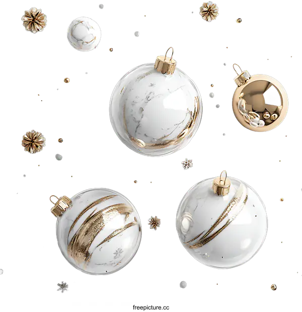 [Transparent Background PNG]Elegant Christmas Ornaments with Marble Design