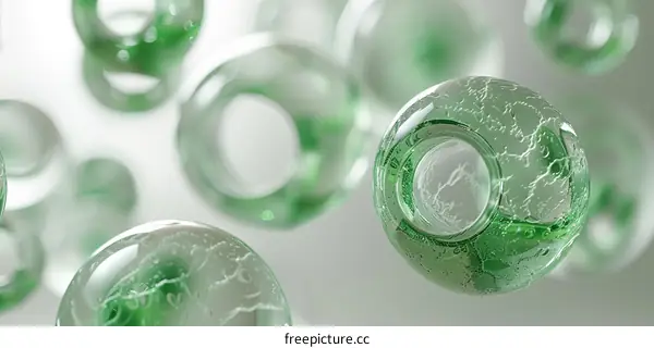Floating Green Glass Beads on White Background