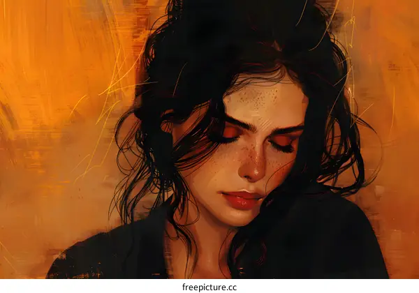 portrait of a young woman with freckles and dark hair