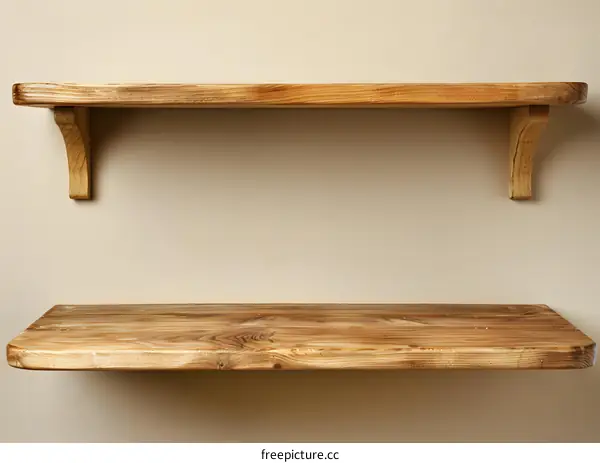 Rustic Wooden Shelf Against A Beige Wall