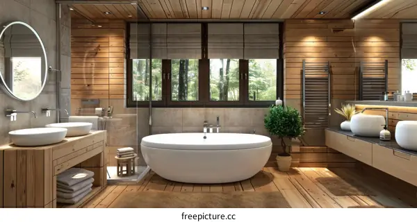 Modern Rustic Bathroom Design with Natural Wooden Walls