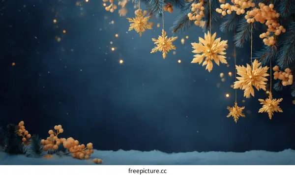 Christmas Ornament Scene with Snowflakes and Lights