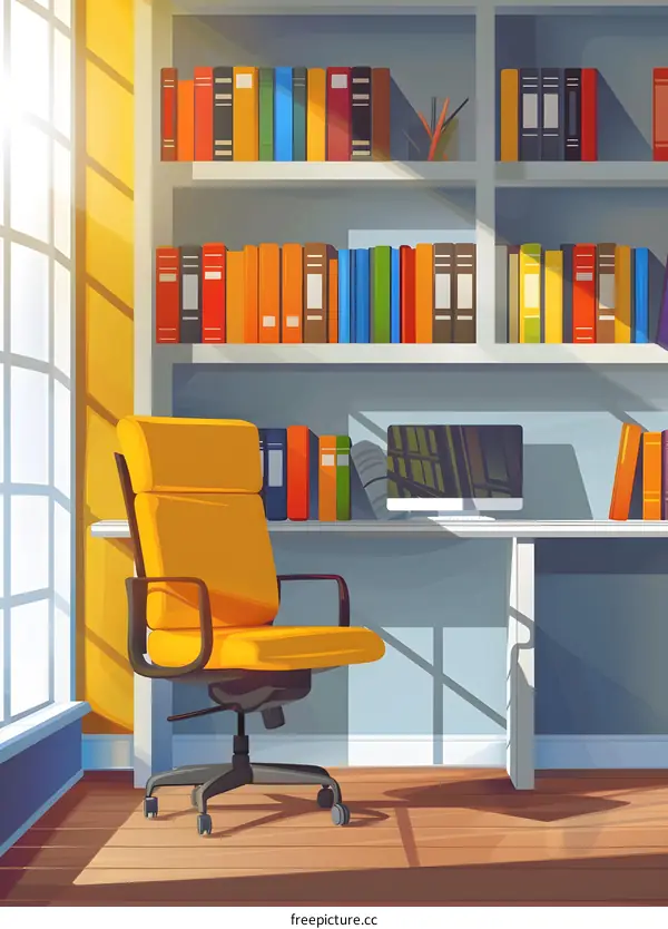 Home Office Interior Design With Bookcase And Computer