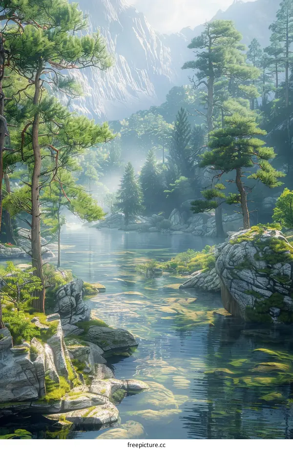 Serene Mountain Valley with a River Flowing Through