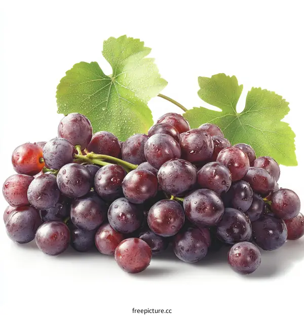 Fresh Red Grapes with Leaves