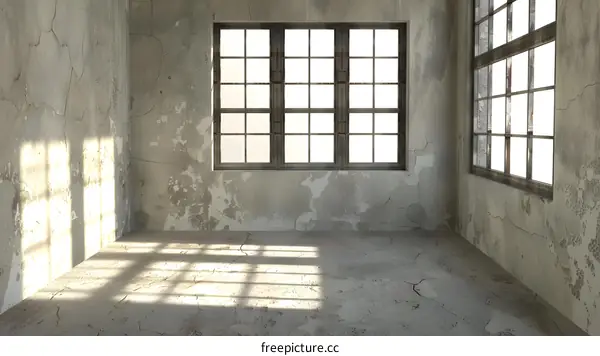 Empty Room with Windows and Cracked Walls