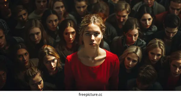 A woman standing out from the crowd