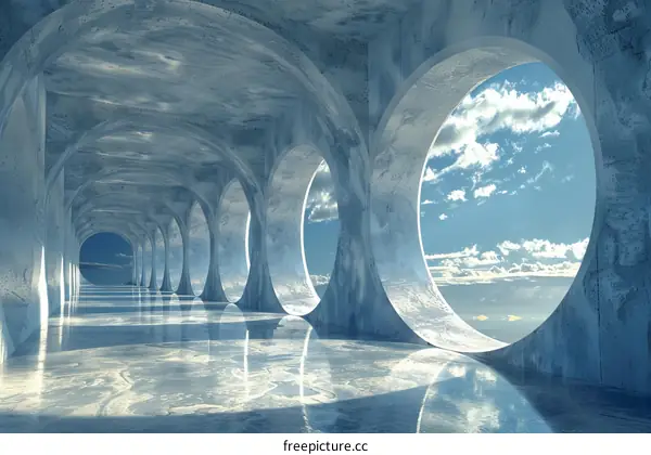 Futuristic Tunnel with Circular Windows
