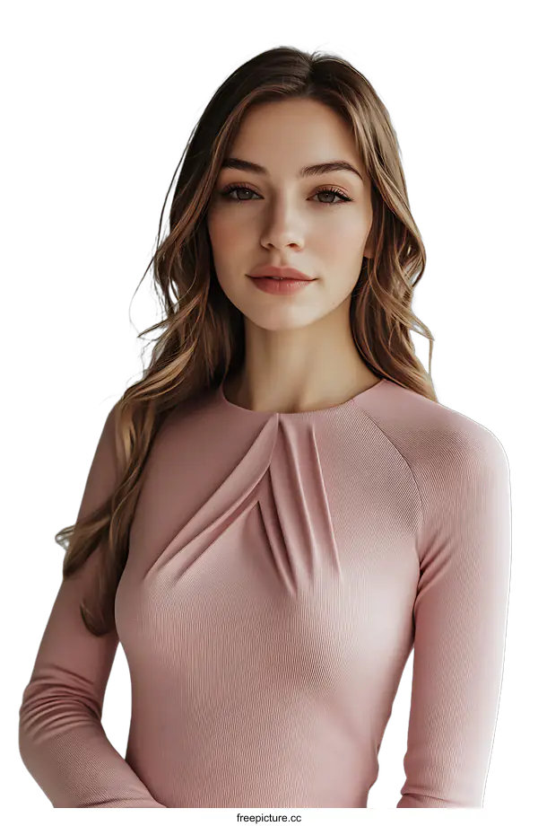 [Transparent Background PNG]Elegant Woman in a Soft Pink Top