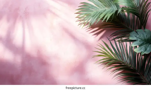 Pink Wall Decor with Tropical Plants