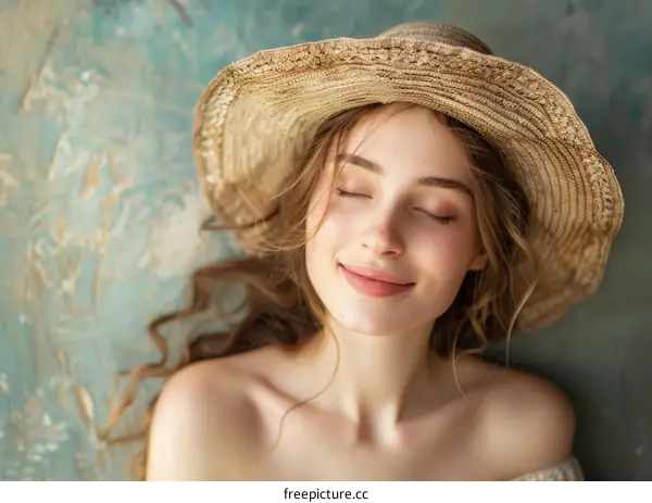 Relaxing Woman in a Straw Hat