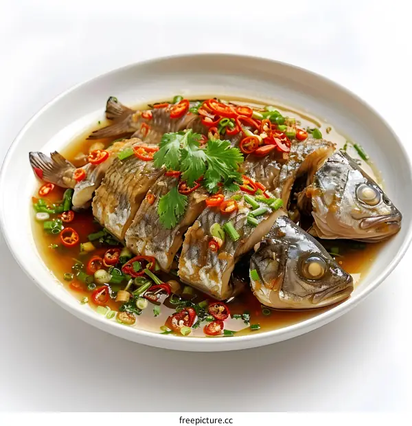 Steamed Fish with Soy Sauce on a Plate