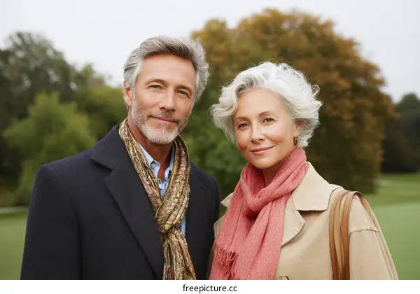 Mature Couple Posing Outdoors in Autumn