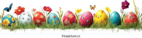 Colorful Easter Eggs in a Spring Meadow
