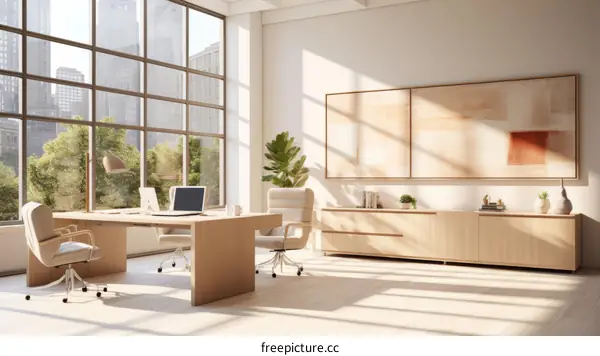 Office interior with large windows