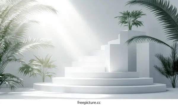 White Modern Minimalist Product Showcase with Tropical Plants