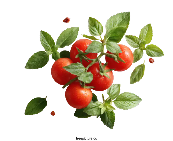 [Transparent Background PNG]Fresh Tomatoes and Herbs on a Marble Surface