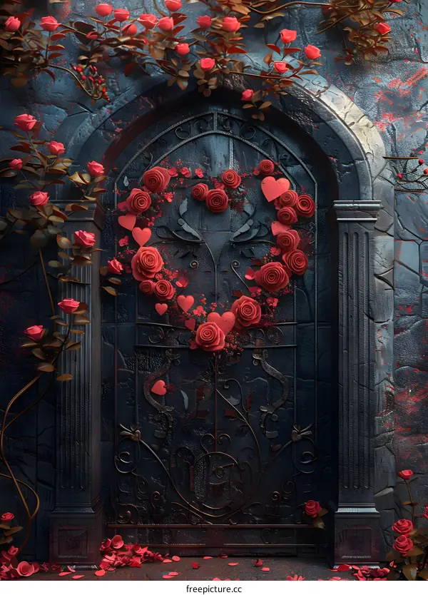 Red roses heart-shaped wreath