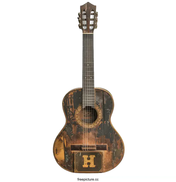 [Transparent Background PNG]Old Acoustic Guitar on White Background