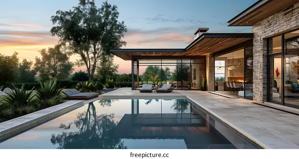 Luxury Home with Pool at Sunset