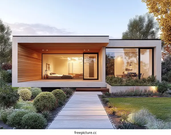 Modern Concrete House Exterior with Wooden Accents