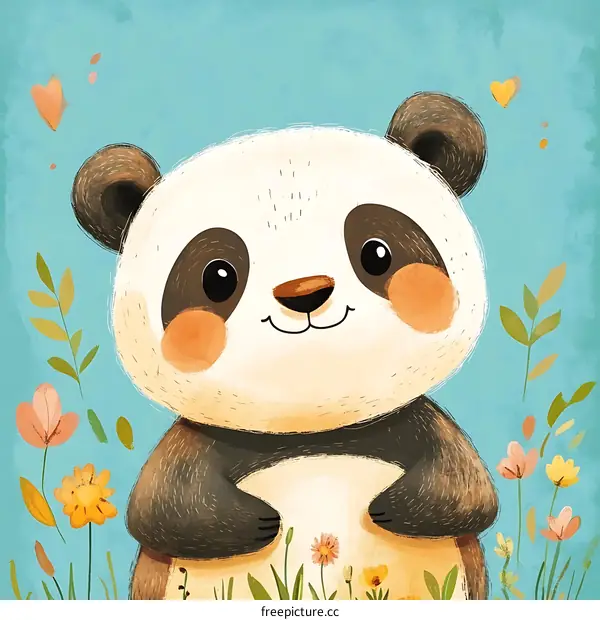 Cute Panda Bear Illustration with Flowers