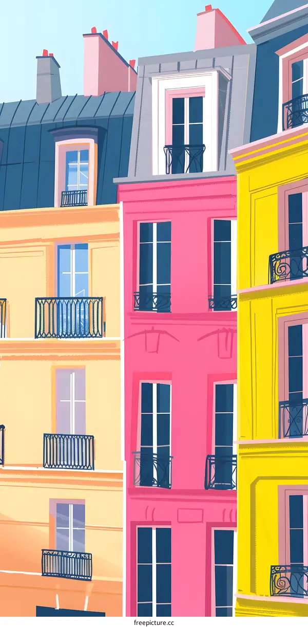 Colorful Buildings in Paris Illustration