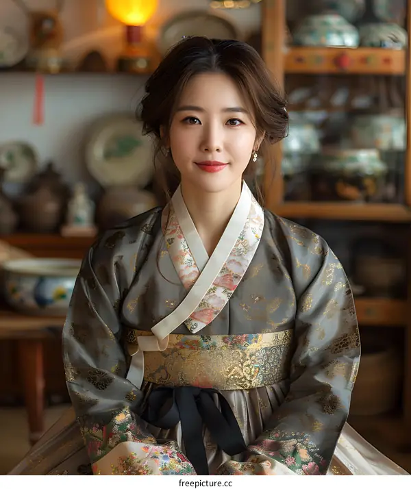 Portrait of a young Korean woman in traditional dress
