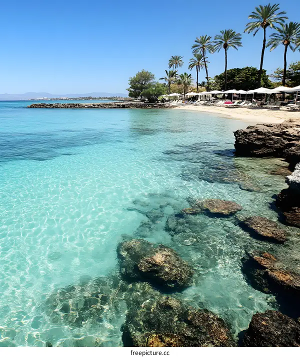 Clear Blue Water with Rocks on a Beach