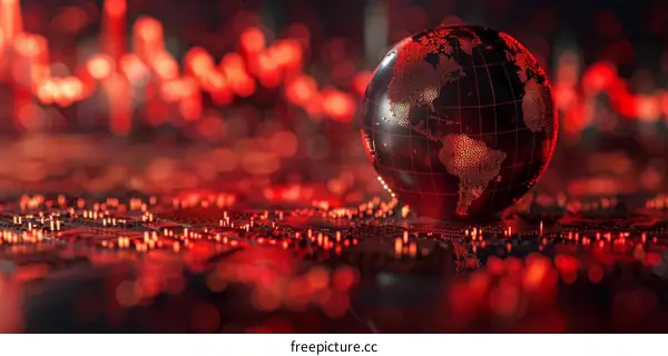 Red Circuit Board With Globe