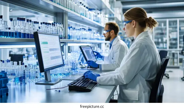 Laboratory Scientists Working at Computers