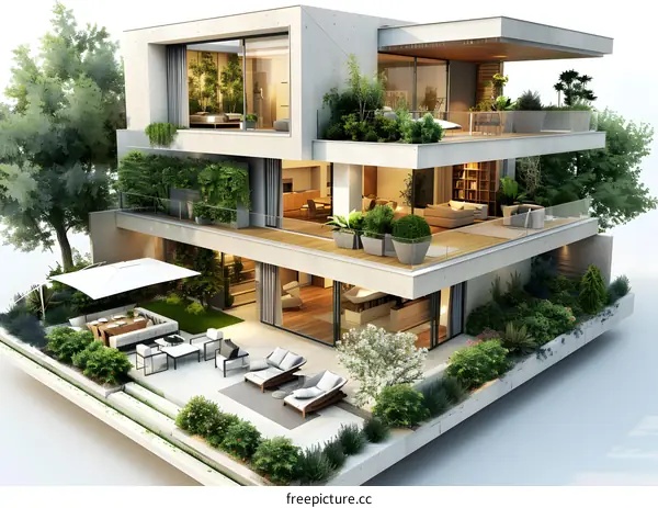 A modern house with a garden and a terrace