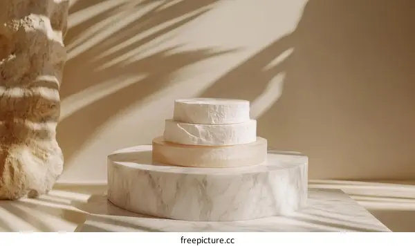 Beige Aesthetic Display with Marble Platforms