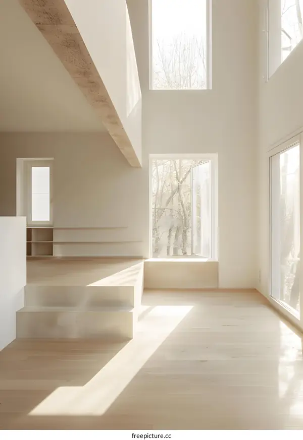 Modern Minimalist Interior Design with Natural Light and Wooden Floor