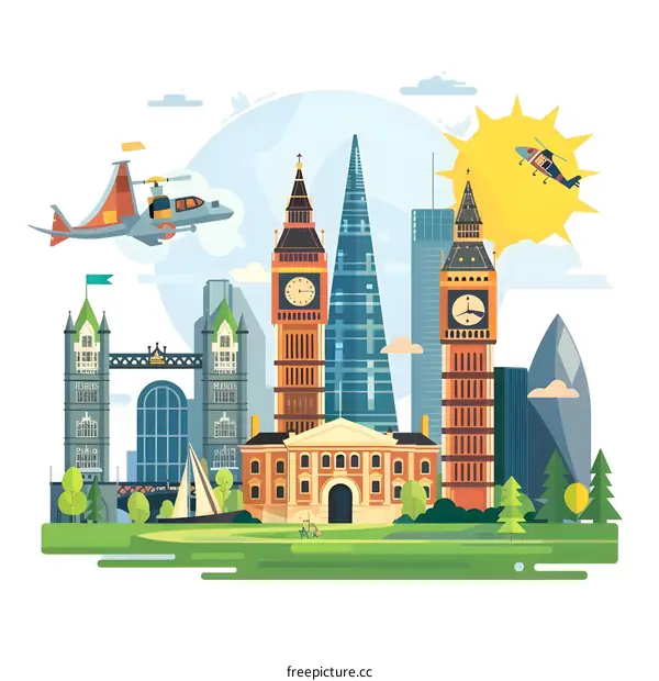 London Cityscape Illustration with Famous Landmarks