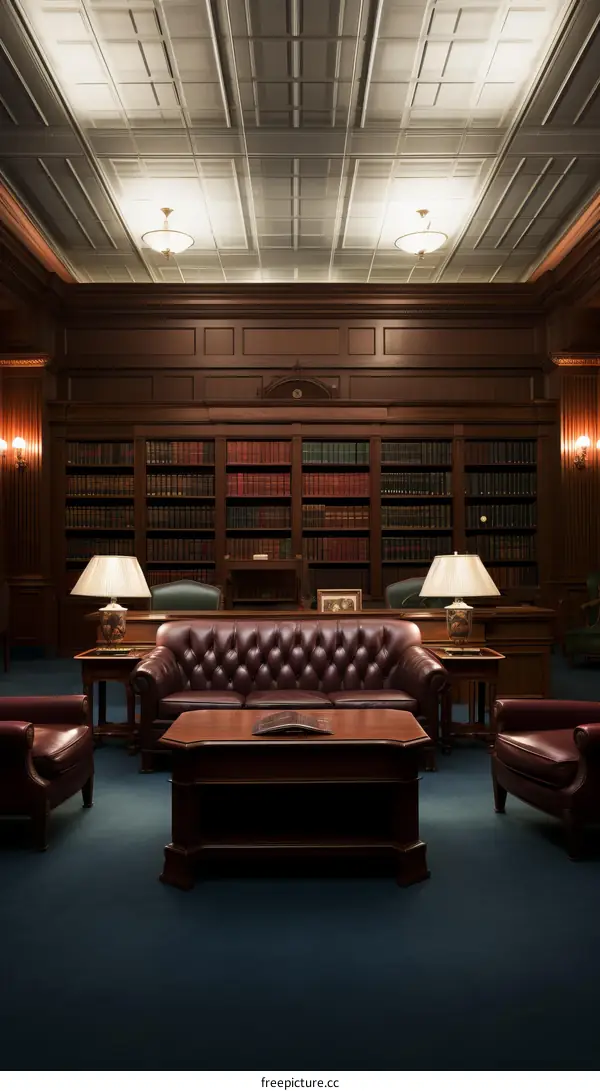 Luxurious Library with Leather Furnishings