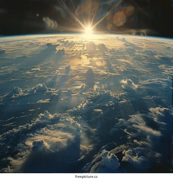 Earth with Sun on the Horizon from Space