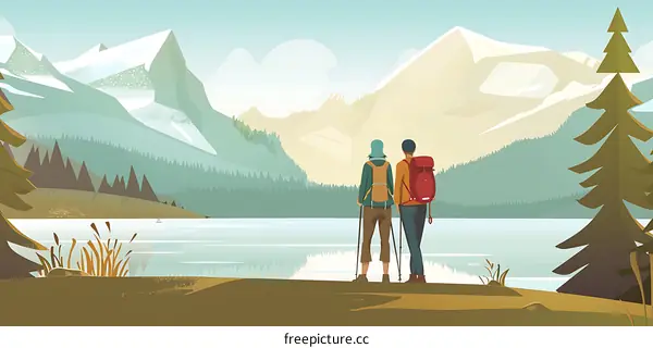 Couple Hiking in the Mountains with Backpacking