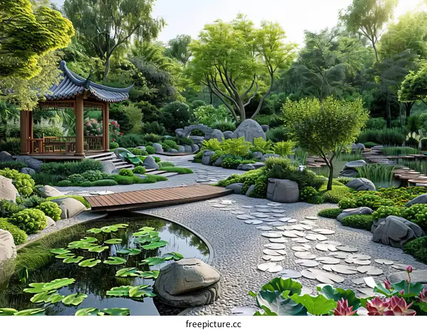 Peaceful Zen Garden Scene Illustration