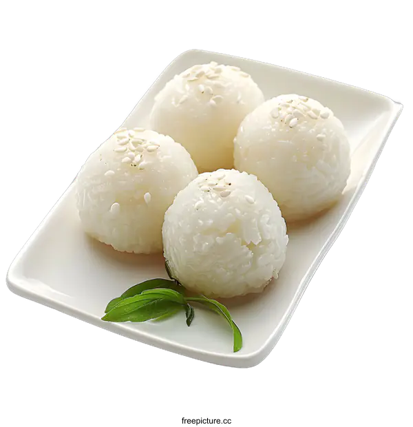 [Transparent Background PNG]Sticky Rice Balls on White Plate