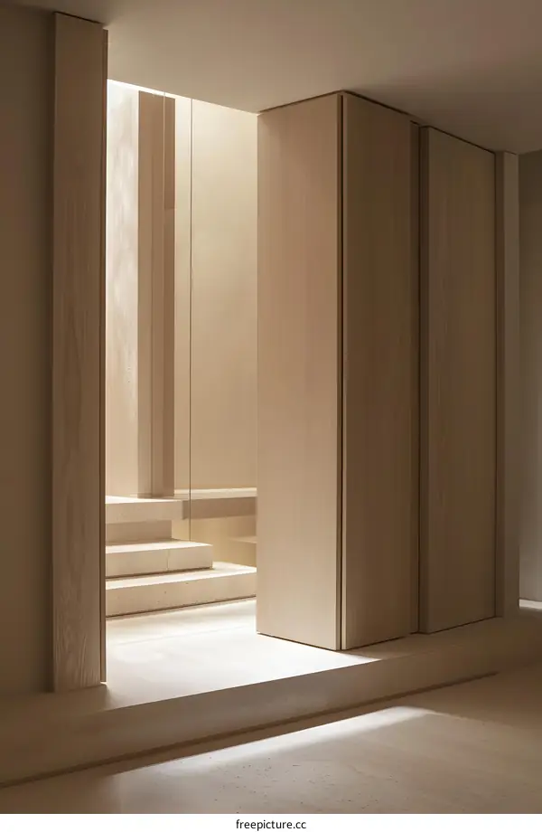Minimalist Interior Design with Wooden Doors and Steps