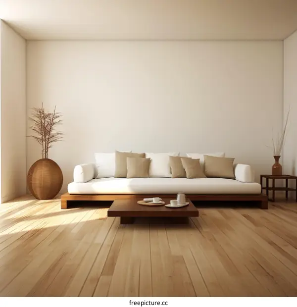 Airy Japanese-style living room in neutral tones