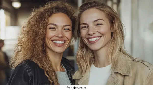 Two Women Smiling Portrait Outdoor