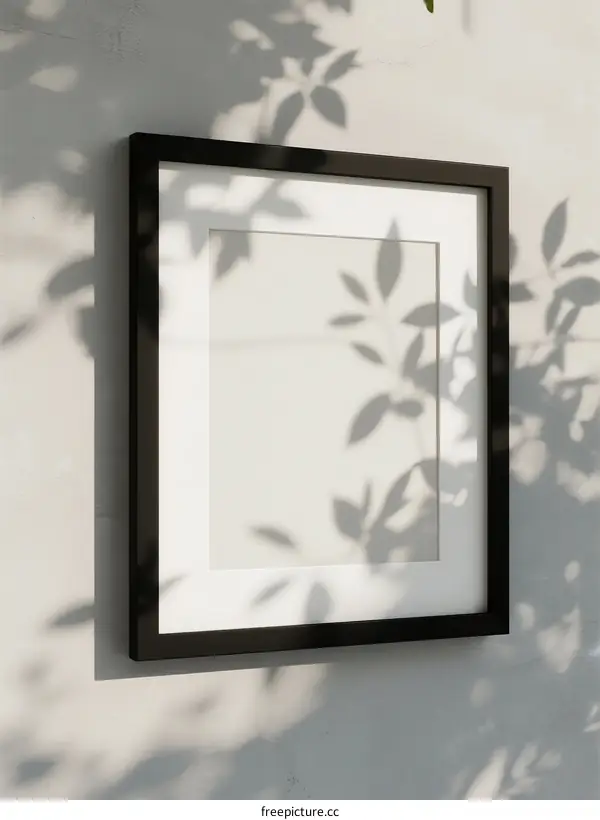 Empty Frame with Natural Shadow Cast on White Wall