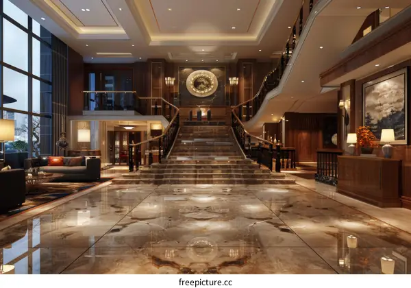 Luxury Hotel Lobby Interior Design Illustration